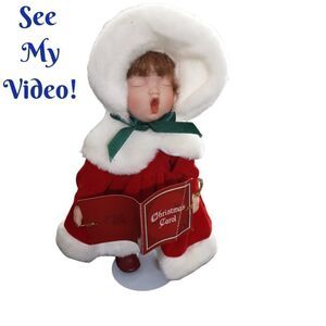 VINTAGE Victorian Caroler Porcelain Girl Red "Velvet" Music Score 9" (N…‎